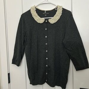 Covington Sweater with Pearl Collar Button Up